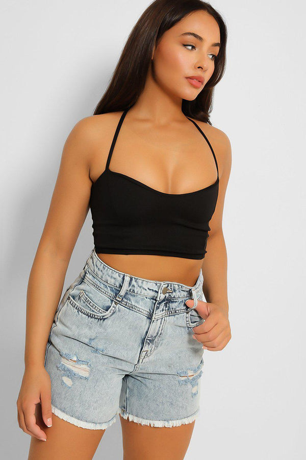 Faded Blue High Waist Distressed Shorts - SinglePrice