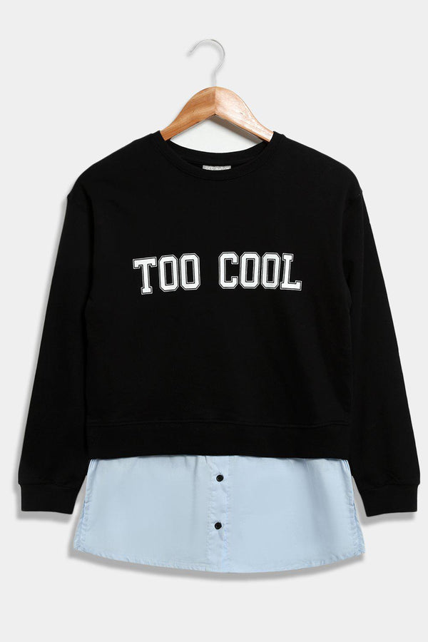 Black Blue Shirt Insert TOO COOL Slogan Sweatshirt - SinglePrice