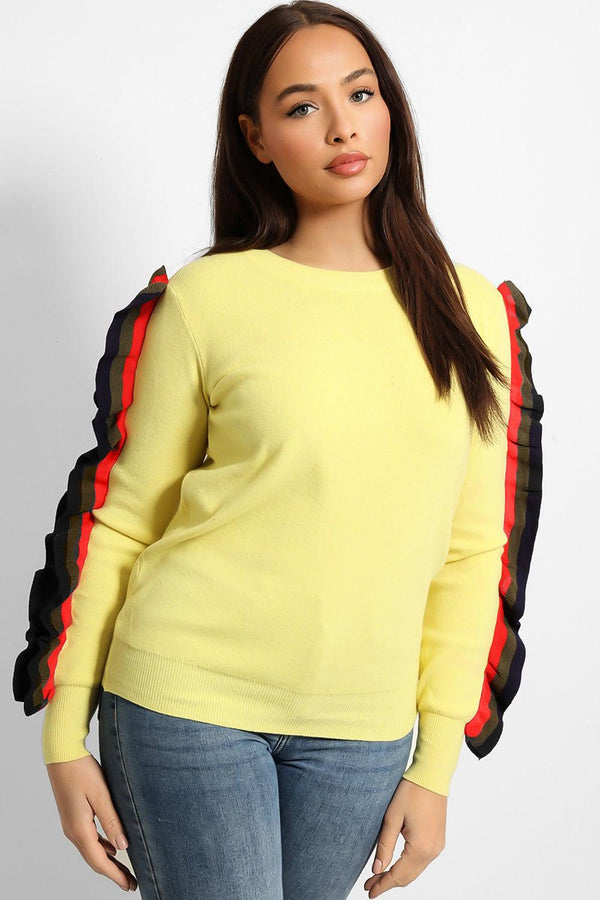 Striped Frill WIth Pearls Pullover-SinglePrice