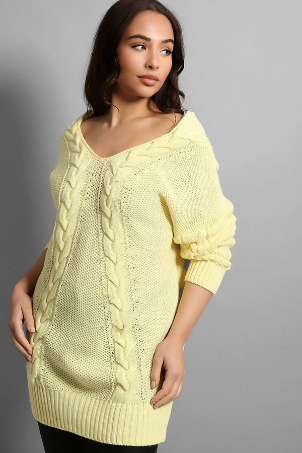 Braided Knit Deep Cut Long Pullover-SinglePrice