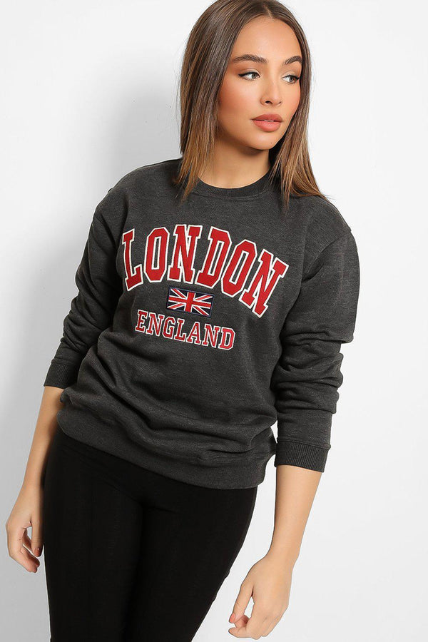 Grey LONDON Slogan Sweatshirt-SinglePrice
