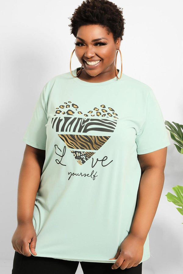 Mixed Animal Print Statement Heart Cotton T-Shirt-SinglePrice
